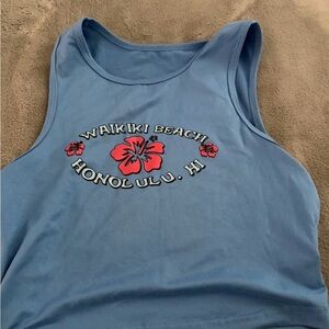 Target Light Blue Tank Top with Pink Floral Graphic